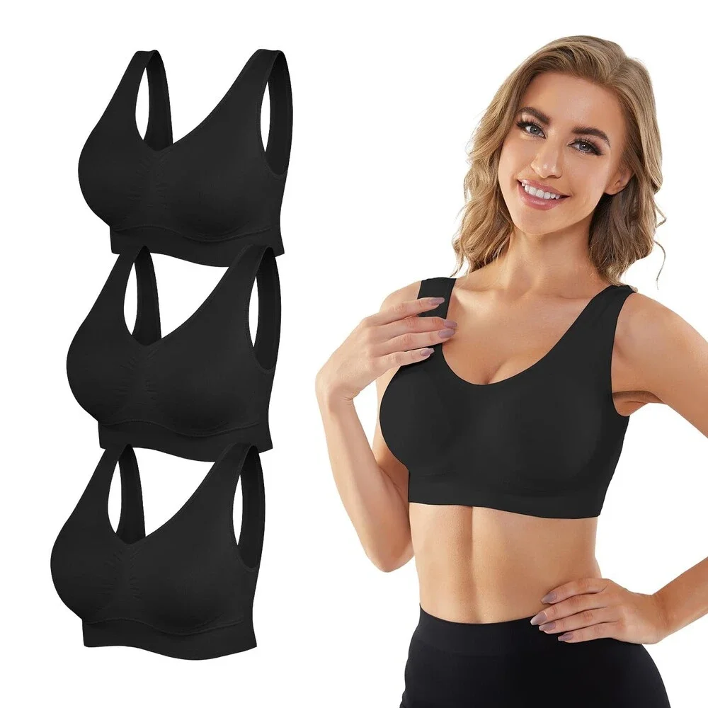 YADIFEN Women's Sports Bras Wireless Seamless Yoga Sleep Bra Stretch 3PK-M
